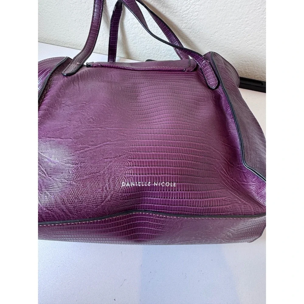 Danielle Nicole Tote Bag Women Large Purple Faux Lizard Embossed Structured Chic - Picture 4 of 14